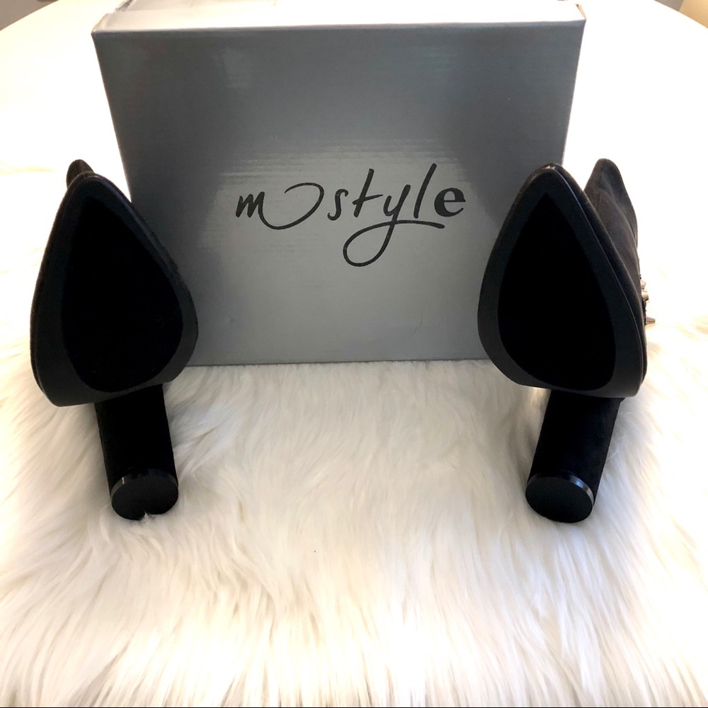 Black Vegan Suede Gold Button Ankle Boots Boutique - Picture 4 of 6